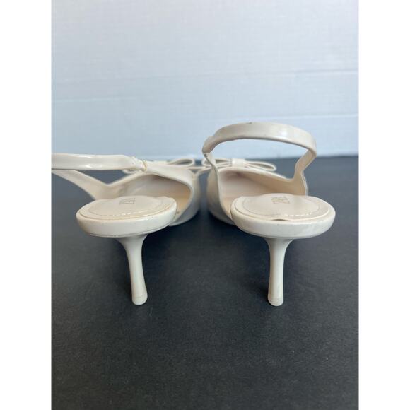 NWOT ZARA Cream Pointed Toe SlipOn Slingback Front Bow High Heel Pump Shoe Sz 10 - Picture 6 of 12